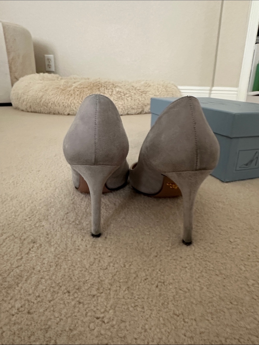 Prada Light Gray Suede Pointed-Toe Pumps - Picture 3 of 8